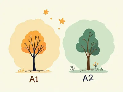 How do A1 level vocabulary lists differ from A2 level lists visualisation